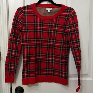 J. Crew Women's Red Plaid Crew Neck Sweater